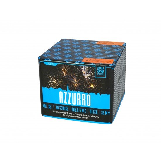Azzurro - 36 Schuss Feuerwerk mit großen goldenen Effekten mit blauen Sternen kombiniert