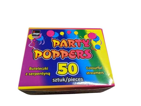 50 Party Poppers in einem Set